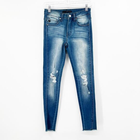 KanCan Denim - Kancan Mid-Rise Distressed Skinny Jeans Raw Hem NWT
